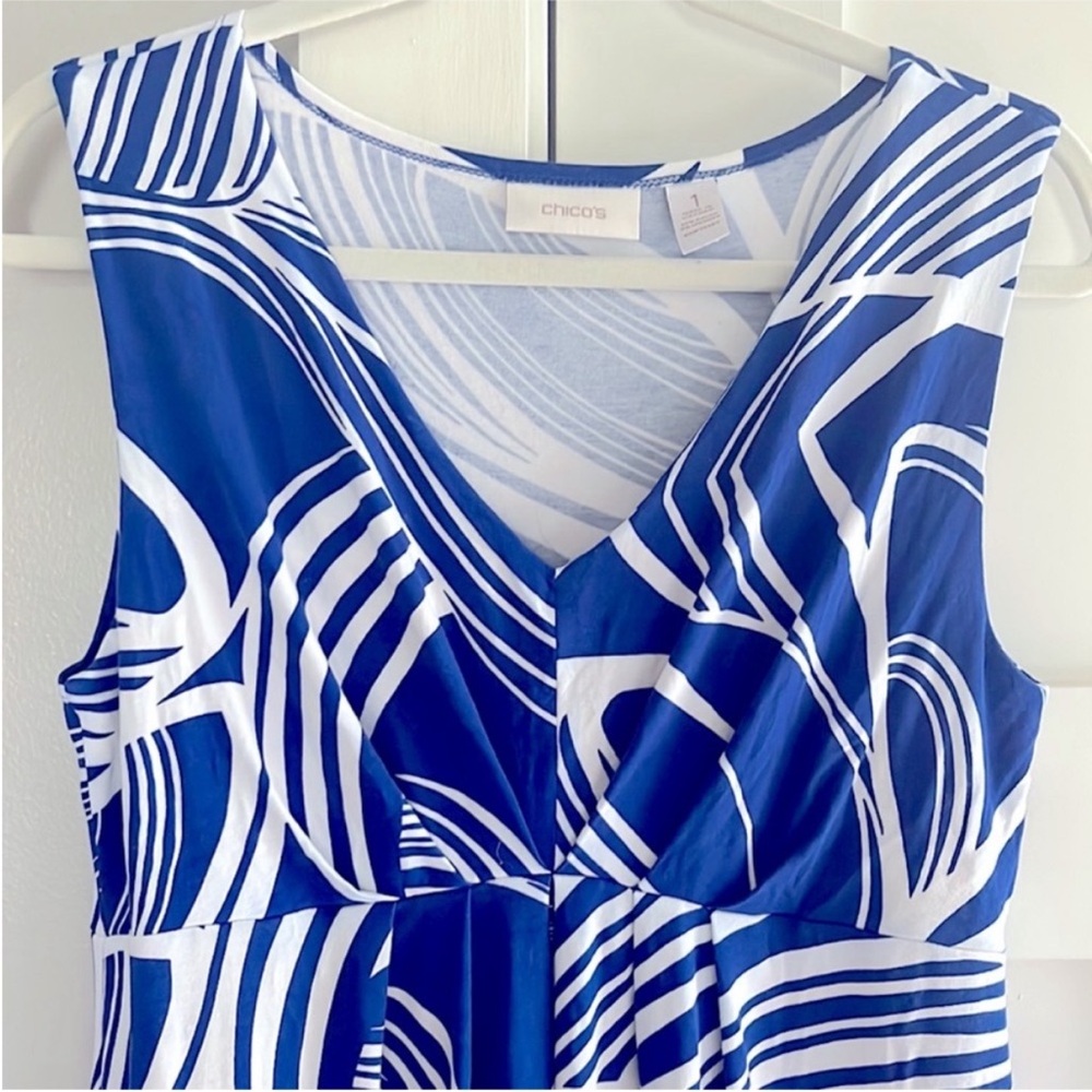 Chico’s Maxi Dress Cotton Abstract Print Sleeveless V Neck Empire Waist 1 Medium - Picture 4 of 6